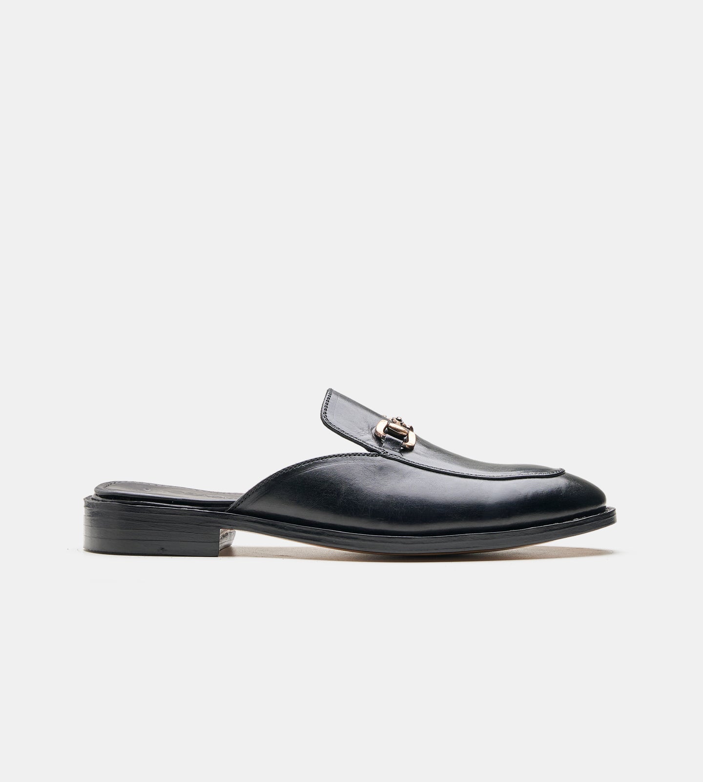 Hand-Welted Black Full Grain Horse Bit Mules