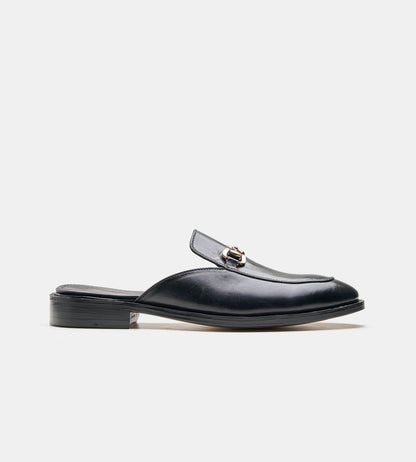 Hand-Welted Black Full Grain Horse Bit Mules