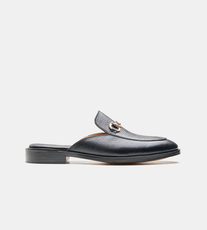 Hand-Welted Black Milled Horse-bit Mules