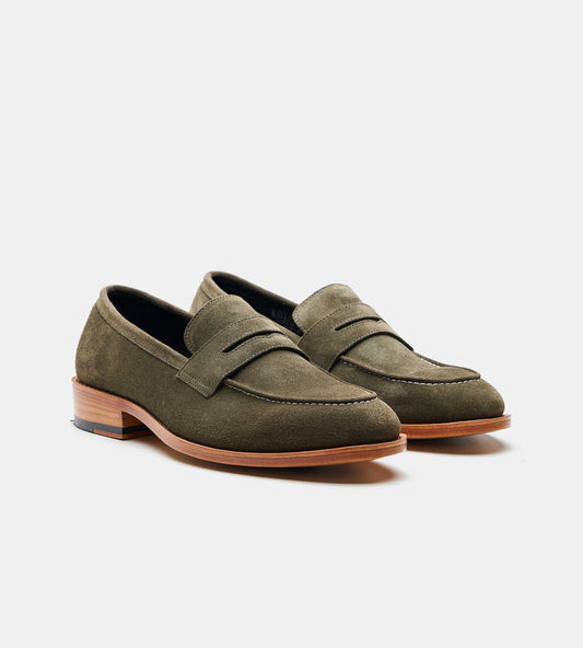 Hand Welted Olive Suede Penny Loafer