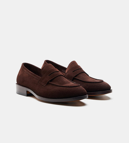 Hand-Welted Brown Suede Penny Loafer