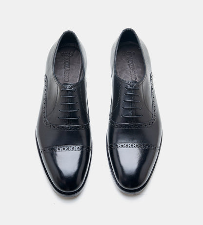 Hand-Welted Semi Brogue Black Captoe Oxfords