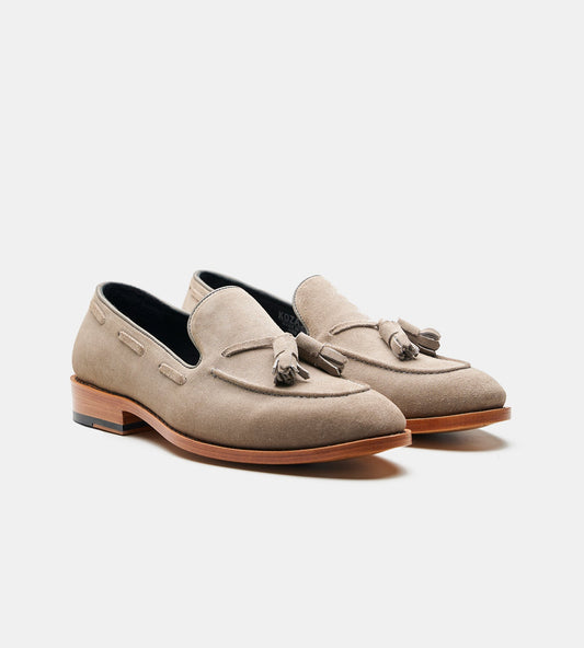 Hand Welted Grey Suede Tassel Loafers