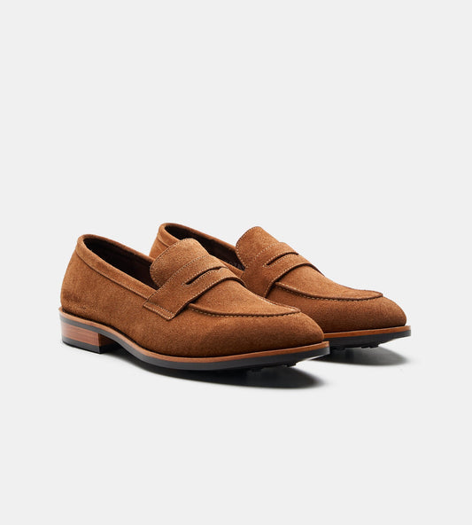 Hand-Welted Caramel Suede Penny Loafer
