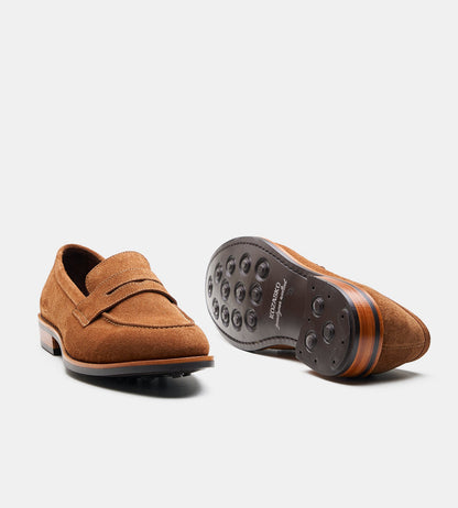 Hand-Welted Caramel Suede Penny Loafer