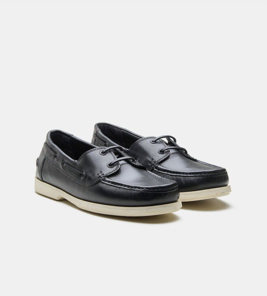 Blake Stitched Black Boat Shoe