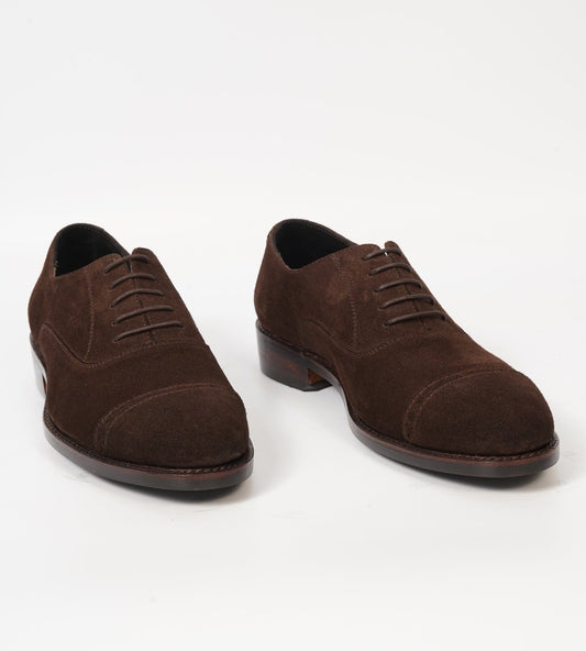 Hand-Welted Brown Suede Captoe Brogue Oxford