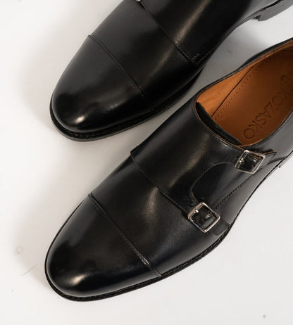 Hand-Welted Black Double Monk Strap shoe
