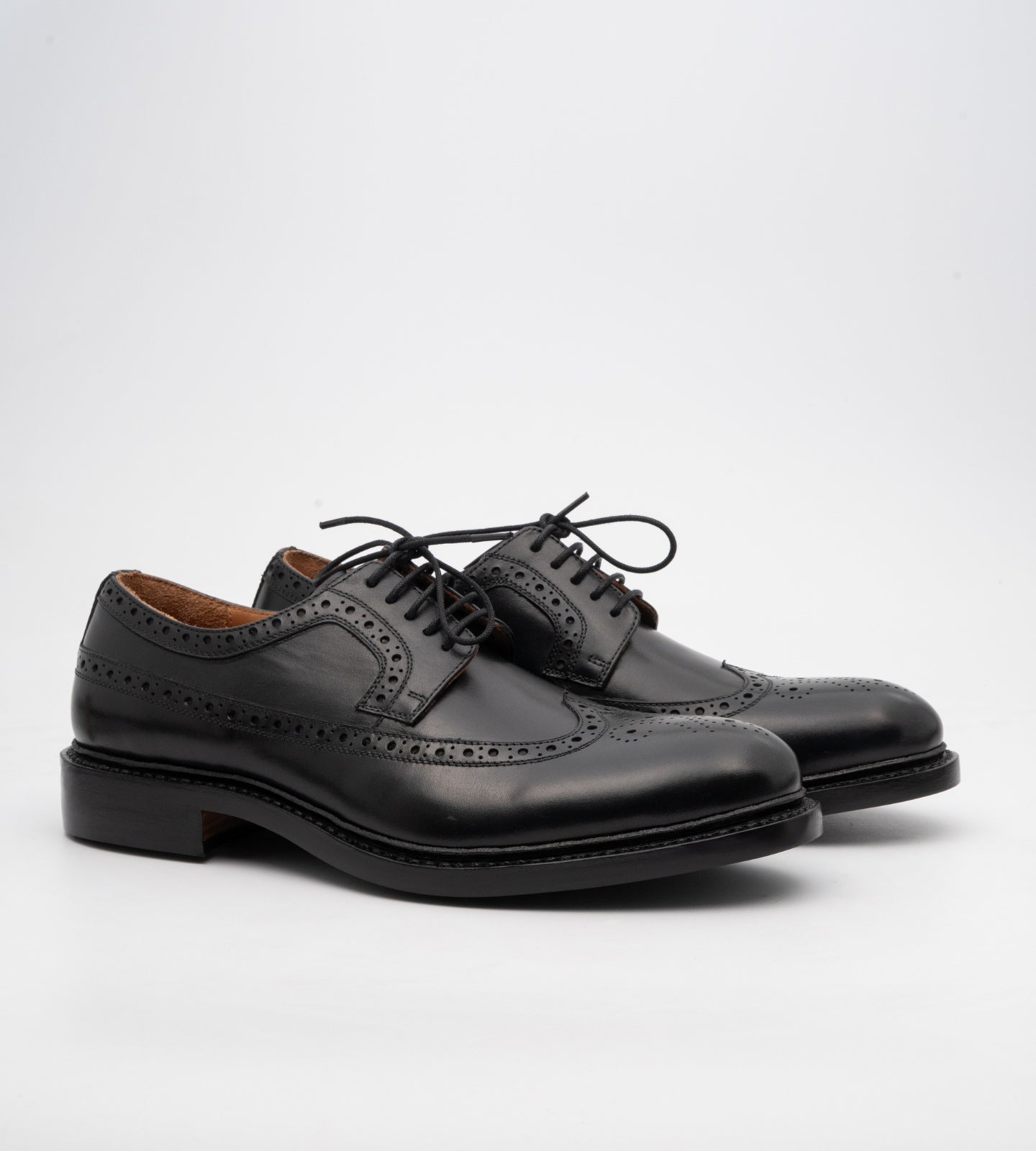 Hand-Welted Classic Black Longwing Blucher Shoe