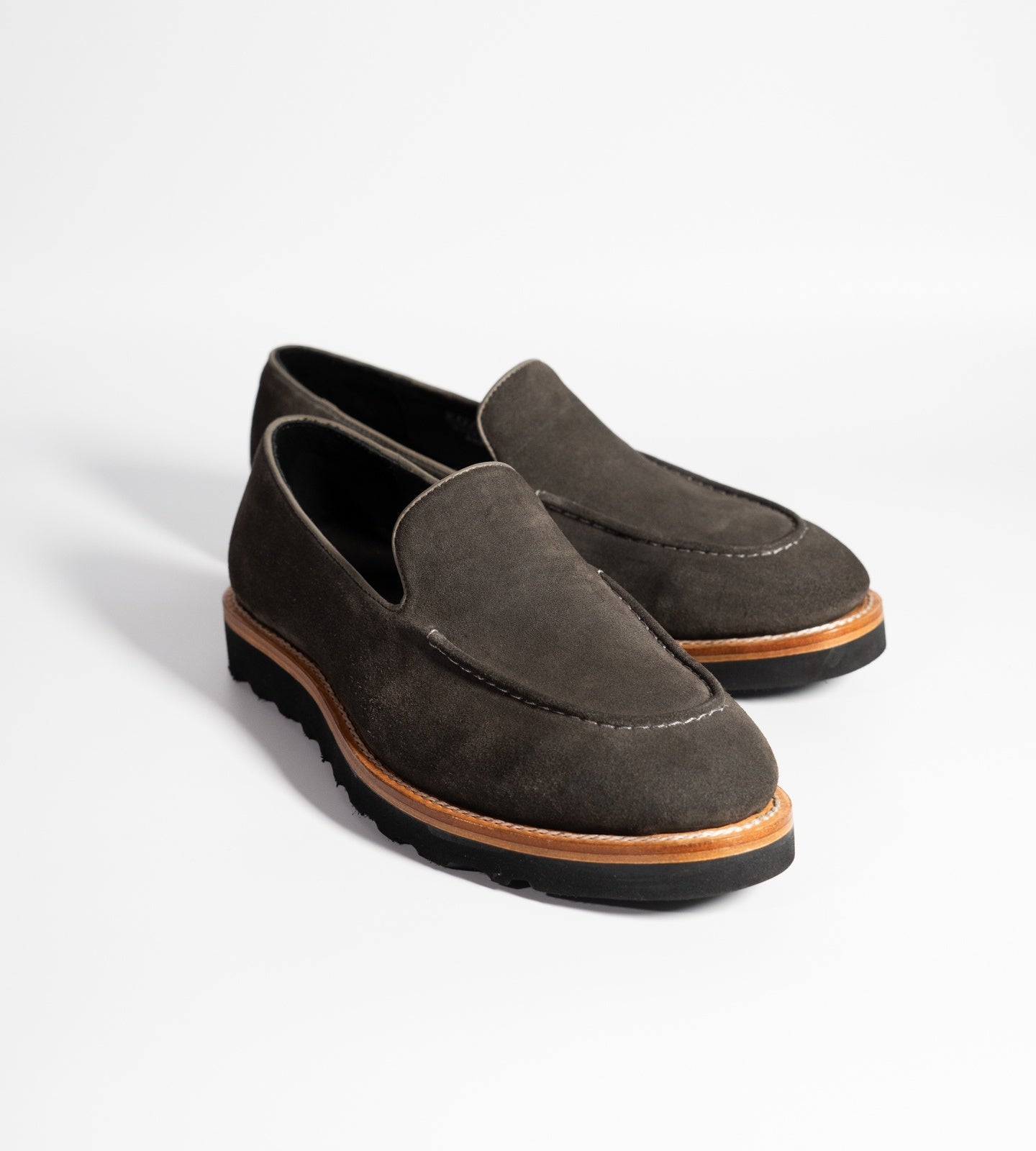 Dark Grey Suede Hand-Welted Comfort Loafers