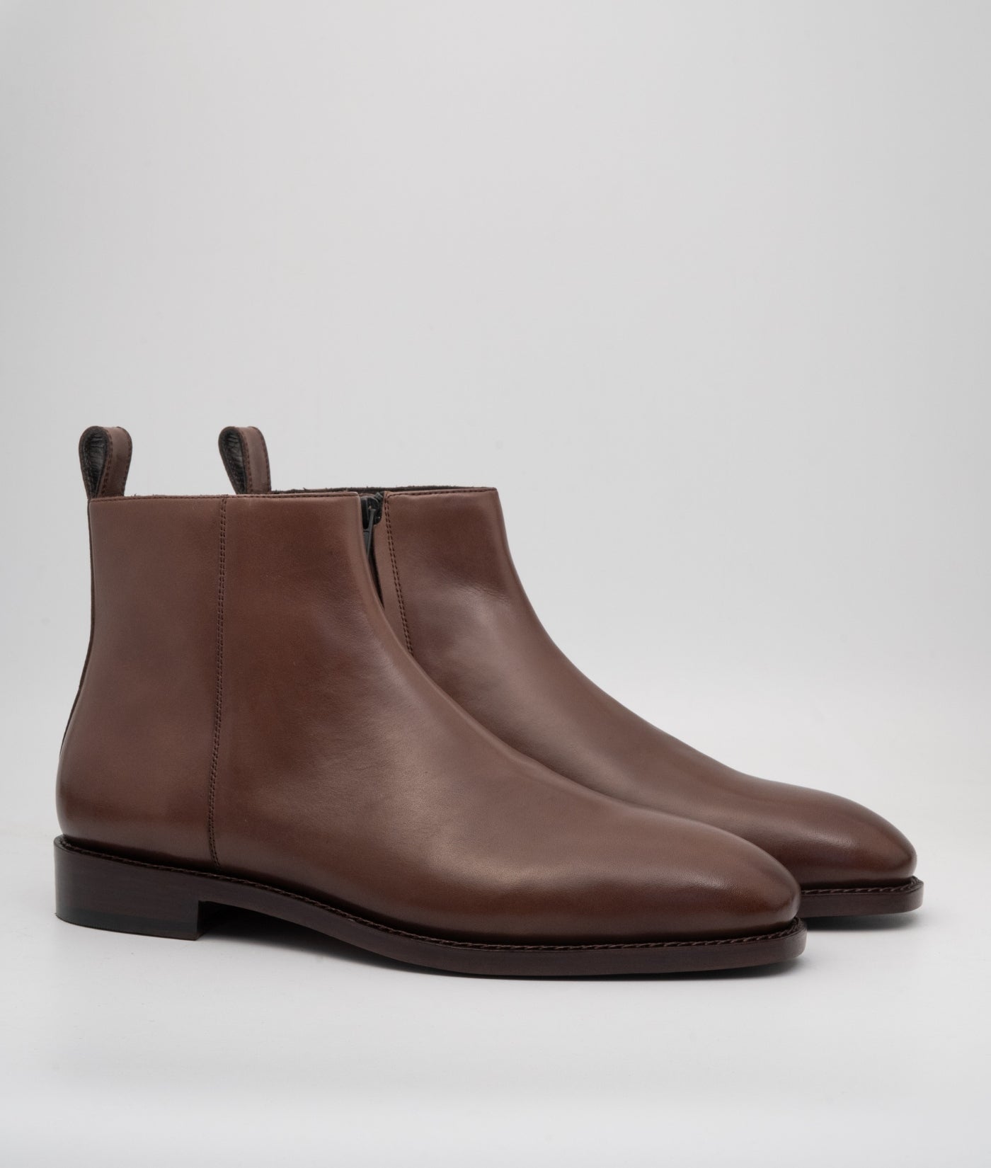 Hand-Welted Brown Zipper Chelsea Boot