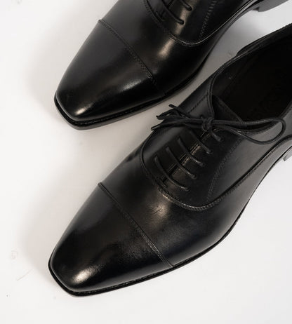 Hand-Welted Chisel Toe Black Captoe Oxfords