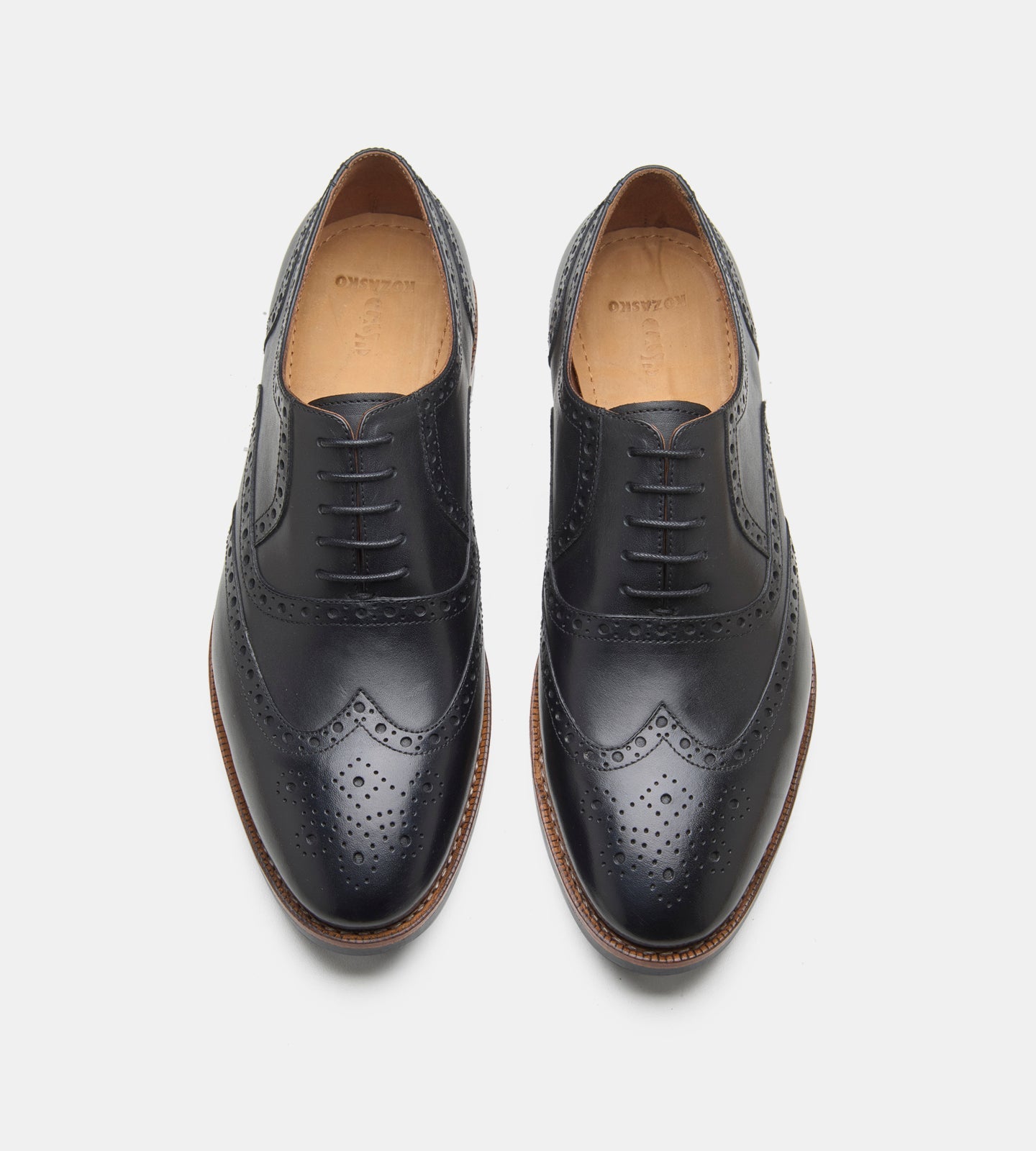Hand-Welted Black Leather Wingtip Oxfords