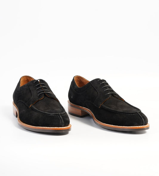Hand-Welted Black Suede Split Toe Derby