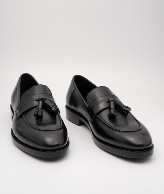 Hand Welted Black Full Grain Leather Tassel Loafer