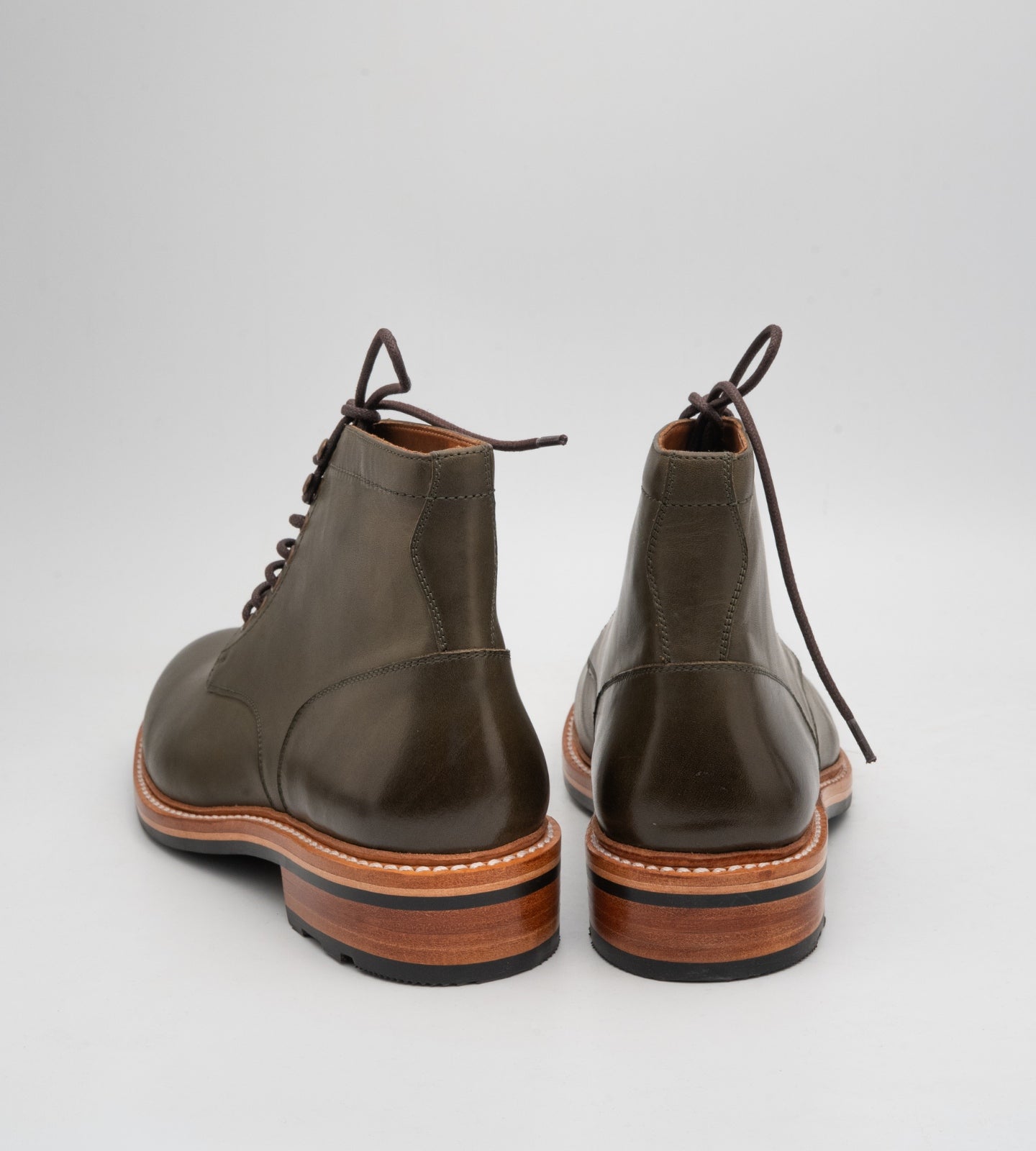 Hand-Welted Olive Plain Toe Boot