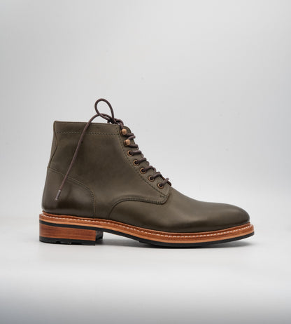 Hand-Welted Olive Plain Toe Boot