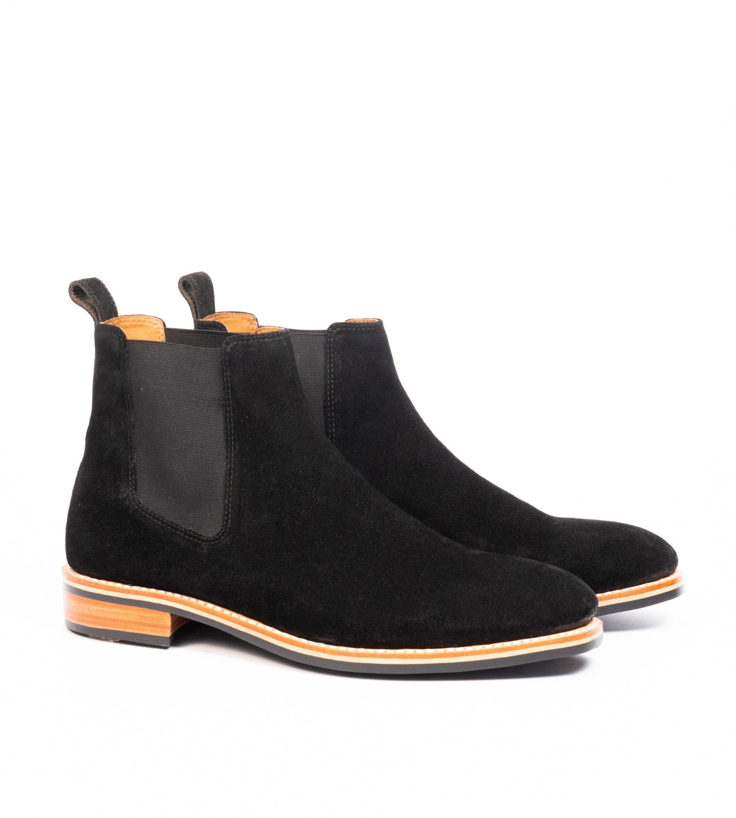 Hand-Welted Black Suede Wholecut Chelsea Boot