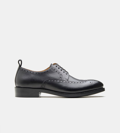 Hand-Welted Black Wingtip Derby