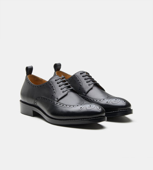 Hand-Welted Black Wingtip Derby