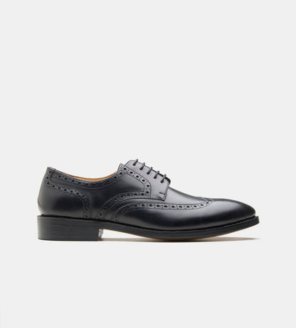 Hand-Welted Black Wingtip Derby Shoe