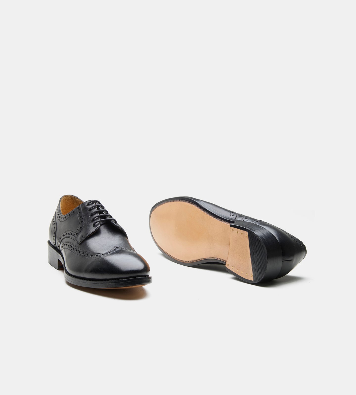 Hand-Welted Black Wingtip Derby Shoe