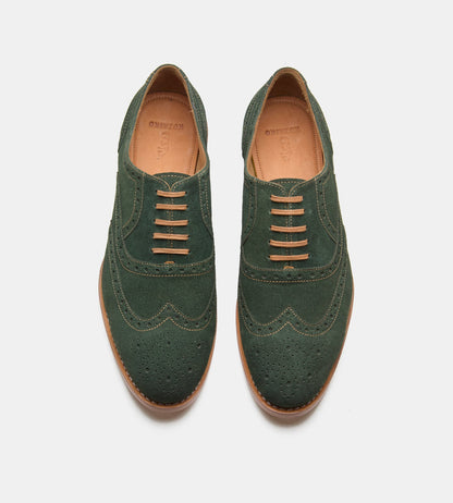 Hand-Welted Olive Suede Wingtip Oxfords