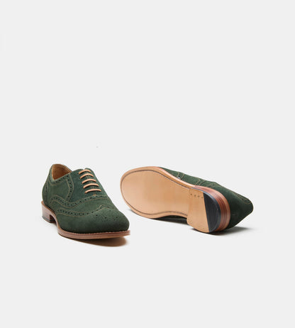 Hand-Welted Olive Suede Wingtip Oxfords