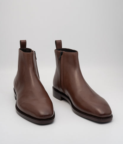 Hand-Welted Brown Zipper Chelsea Boot