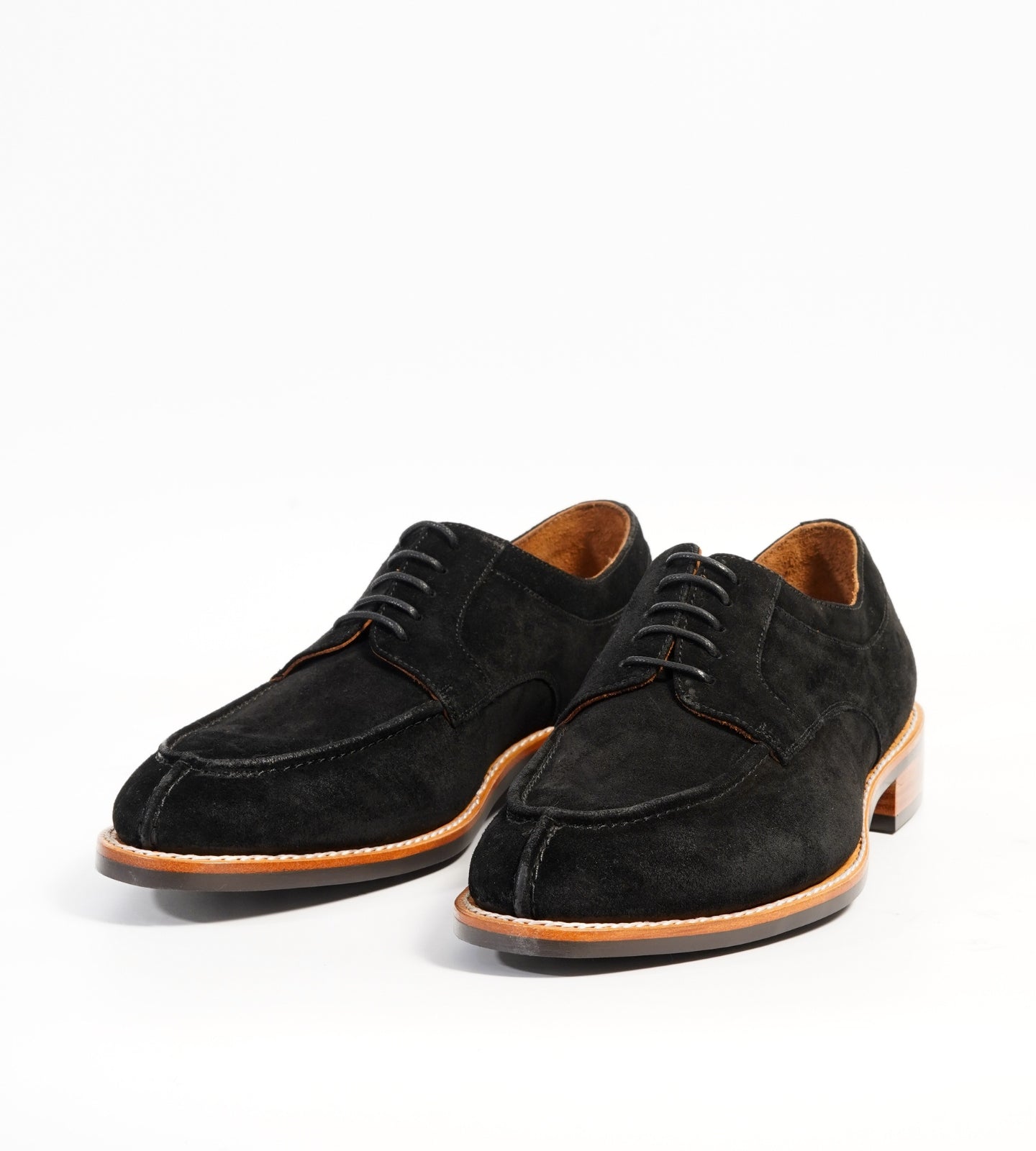Hand-Welted Black Suede Split Toe Derby