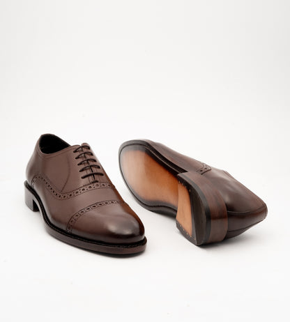 Hand-Welted Semi Brogue Brown Captoe Oxfords