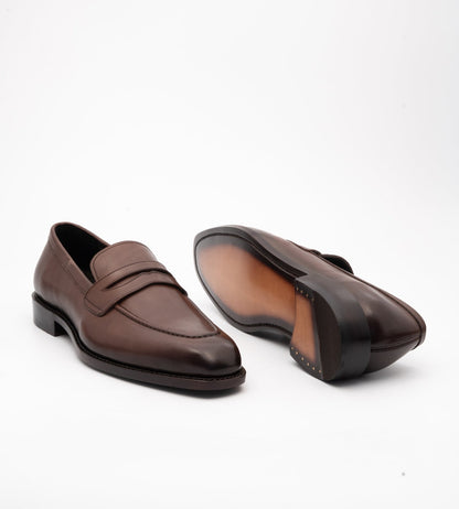 Hand Welted Chisel Toe Brown Penny Loafer