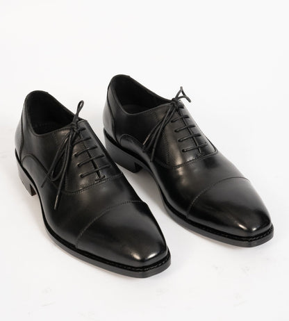 Hand-Welted Chisel Toe Black Captoe Oxfords