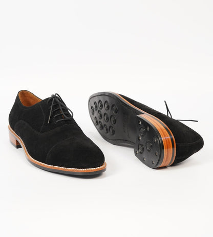 Classic Hand-Welted Black Suede Captoe Oxfords