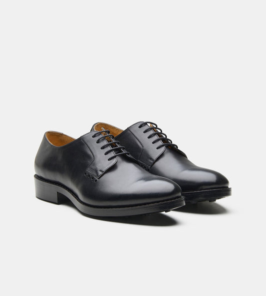 Hand-Welted Black Plain Toe Blucher