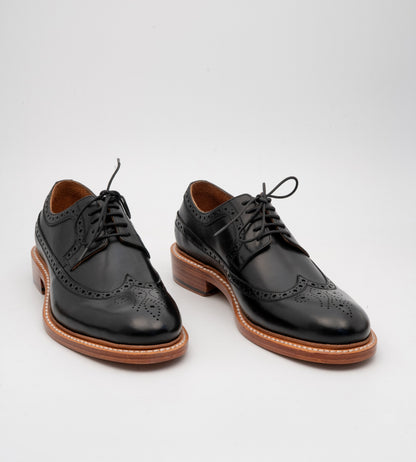 Hand-Welted Black Longwing Blucher Shoe