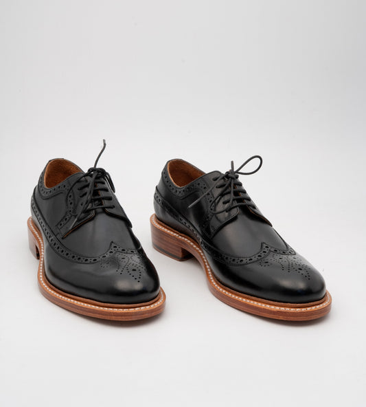 Hand-Welted Black Longwing Blucher Shoe