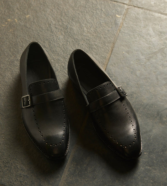 Hand-Welted Black Strap Loafer