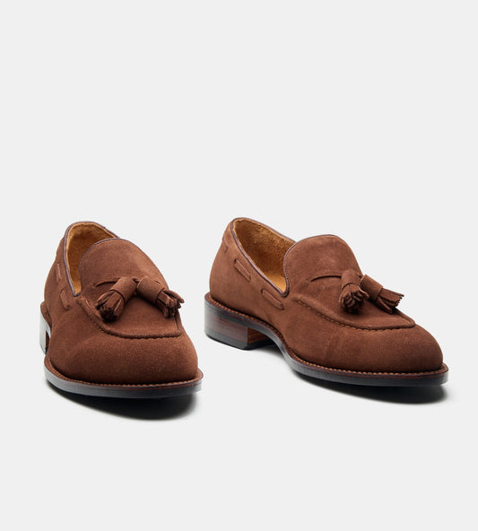 Hand-Welted Medium Brown Suede Tassel Loafer