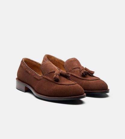 Hand-Welted Medium Brown Suede Tassel Loafer