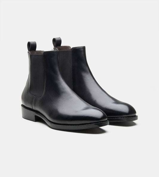 Hand-Welted Classic Chisel Toe Black Chelsea Boots