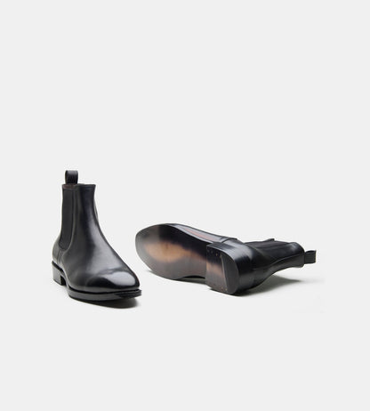 Hand-Welted Classic Chisel Toe Black Chelsea Boots