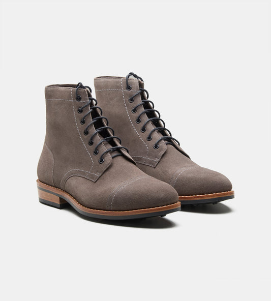Hand-Welted Grey Suede Captoe Boot
