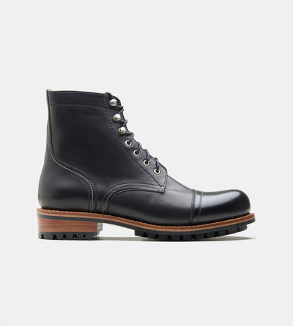 Hand-Welted Black Full Grain Work Boot