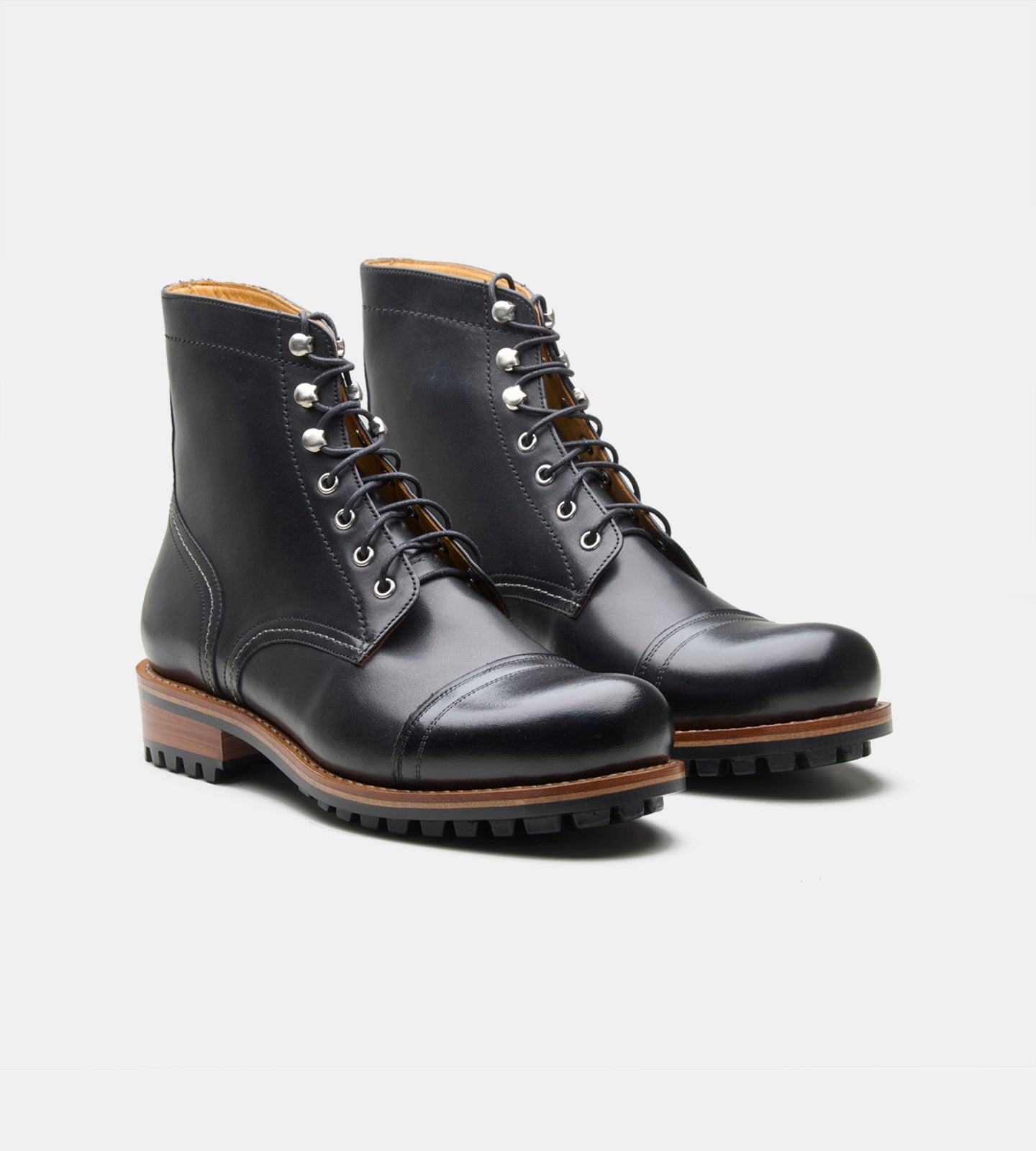 Hand-Welted Black Full Grain Work Boot