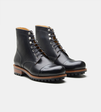 Hand-Welted Black Full Grain Work Boot