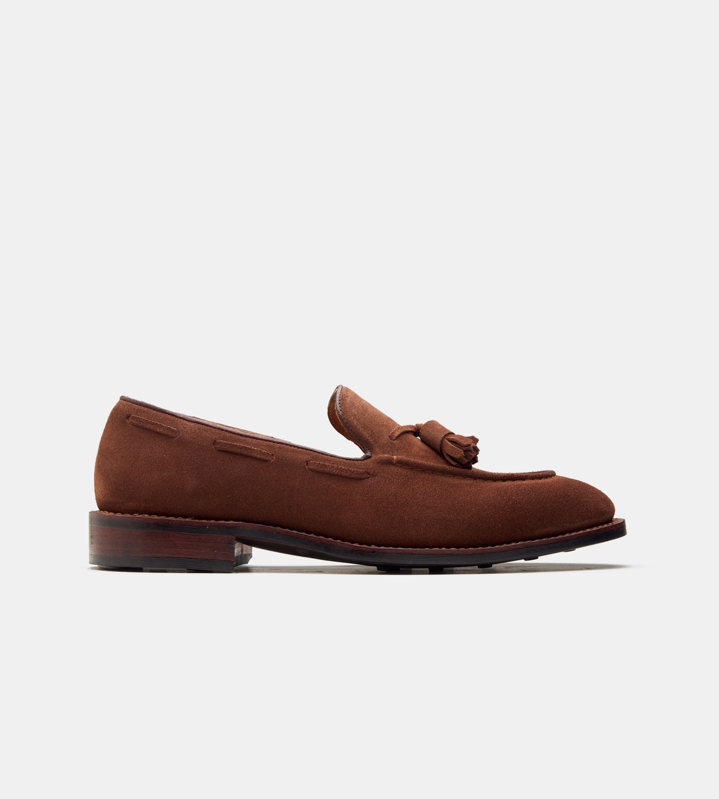 Hand-Welted Medium Brown Suede Tassel Loafer