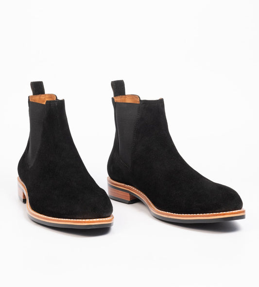 Hand-Welted Black Suede Wholecut Chelsea Boot