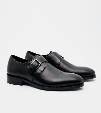 Hand Welted Single Strap Black Monks