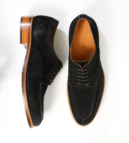Hand-Welted Black Suede Split Toe Derby